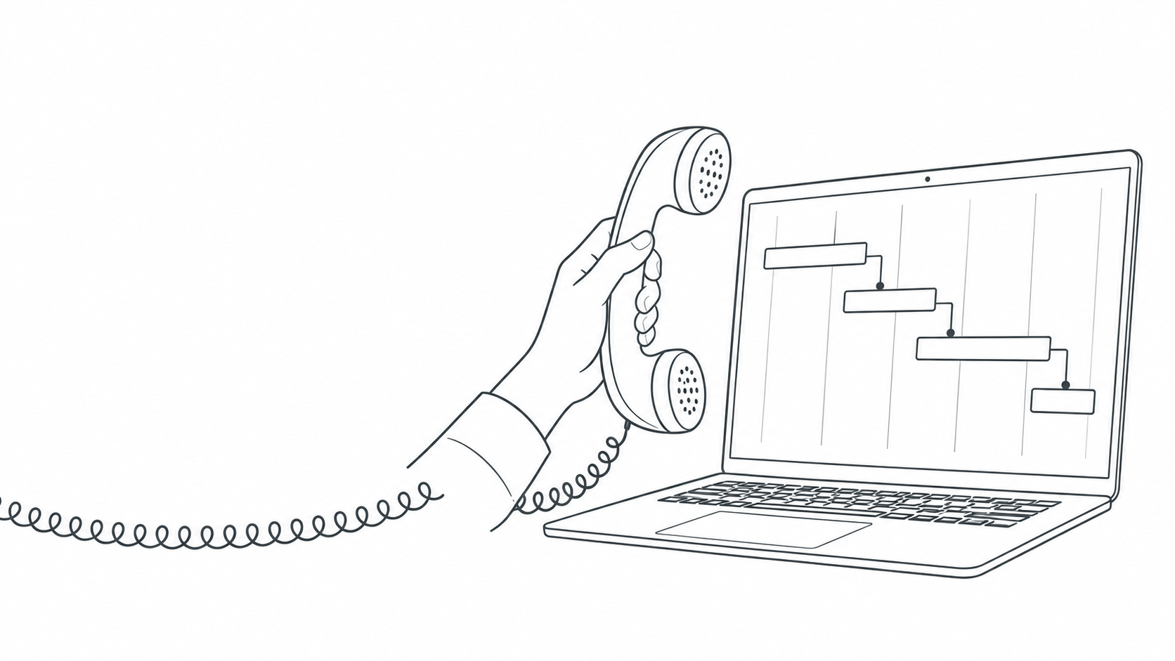 A phone handset held up to a laptop showing a schedule